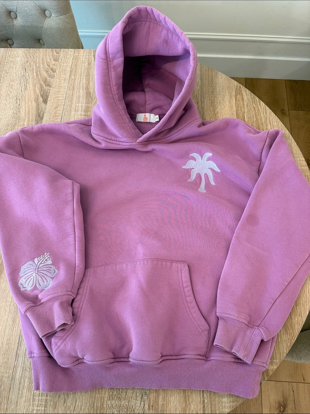 Women's Mauve Graphic Palm & Hibiscus Hoodie Sweatshirt